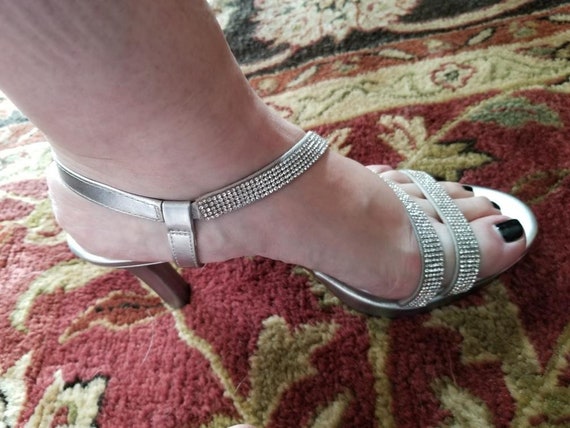 Smoking hot, rhinestone naturalized silver heels.… - image 3