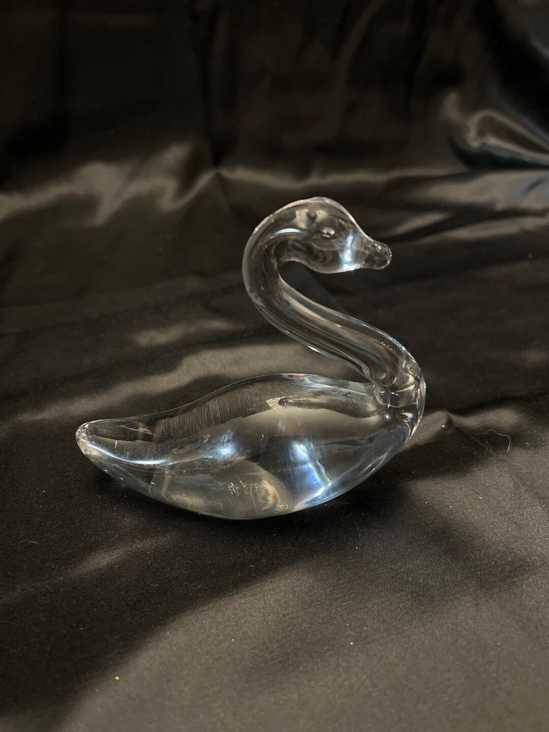 Hand Blown Glass Swan. Crystal Clear Body. Vintage Preowned Etsy