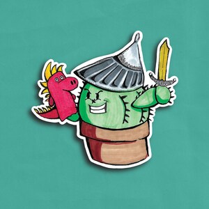 Cactus Buddies Rudy Fights a Dragon Vinyl Sticker/Laptop Decal