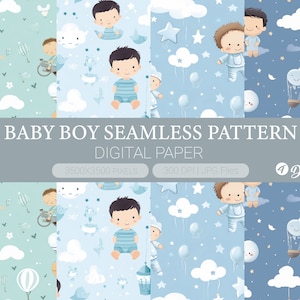 Baby boy pattern, Nursery printable digital paper pack, seamless pattern, Journal Paper, notebook, green junk pages, Scrapbook Paper
