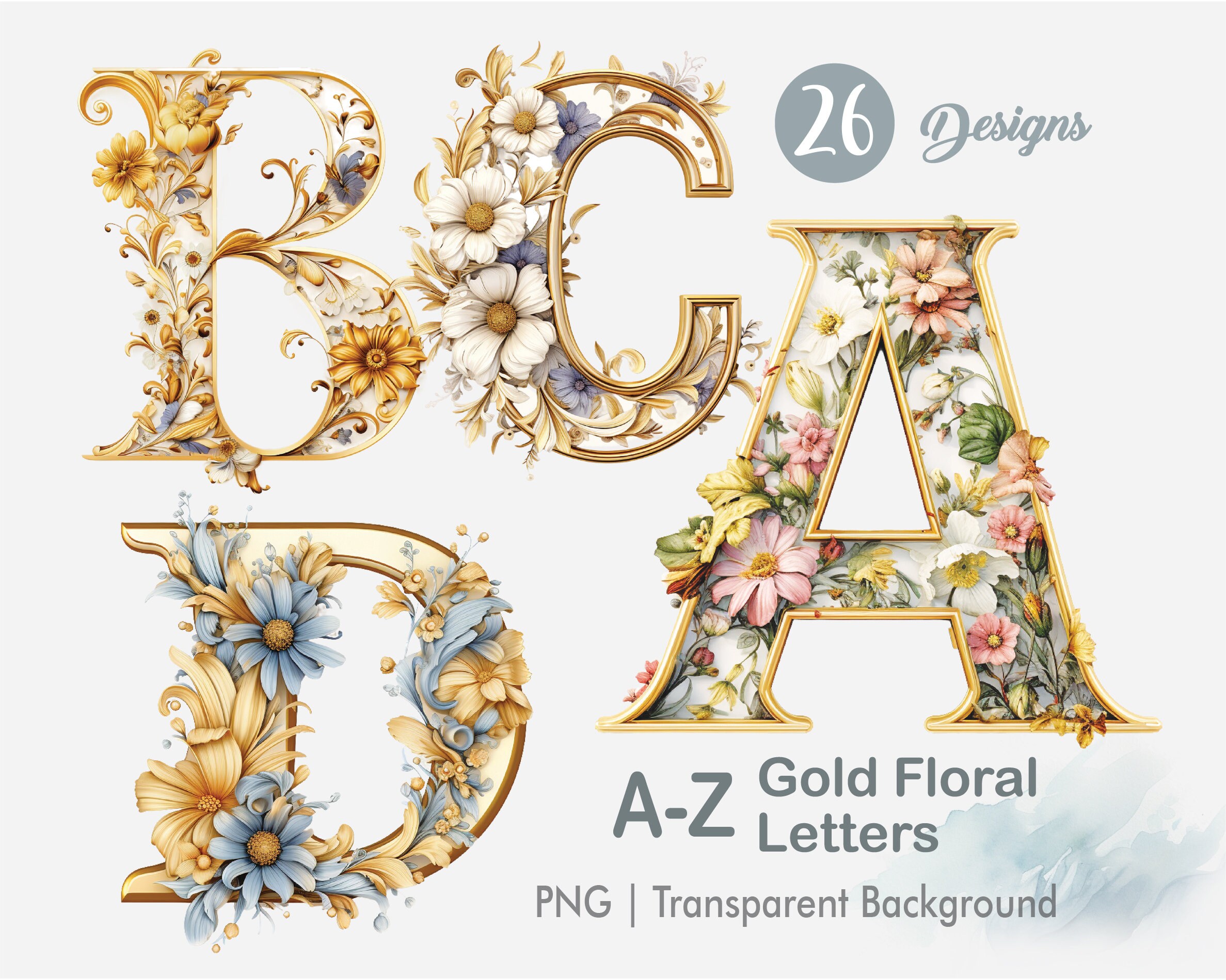 Gold Floral Letter Can Wrap, Monogram 16oz Glass Can, Name Initial 16oz ...
