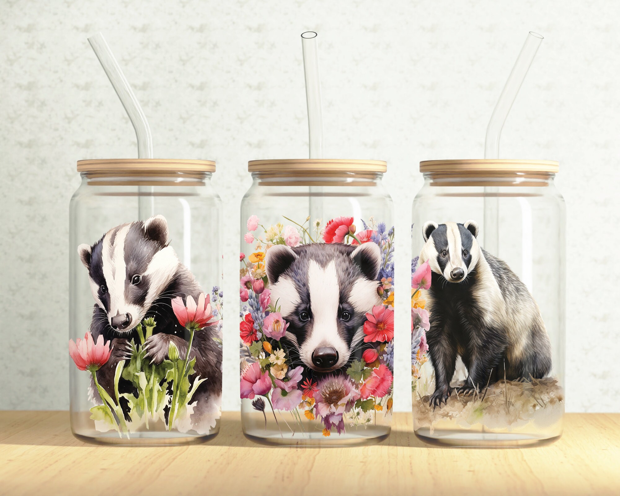ミックスバジャー　ソフビ　UNBOX FILTER017 MIX BADGER Badger Glass Can Wrap, Floral Badger 16oz Glass Can, Forest Badger