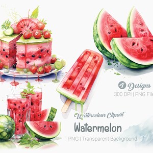 Clipart aquarelle pastèques, impressions pastèque d&#39;été, graphiques en sublimation, fond transparent, impression d&#39;art mural