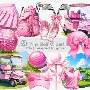 Pink Golf Clipart, Golf Cart Png, Country Club, Golfer Girl, Printable Sublimation Graphics, Wall Art Print, Card Making, Commercial use
