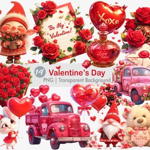 Clipart di San Valentino, lettera d'amore PNG, amore e rose, grafica a sublimazione stampabile, stampa artistica da parete con sfondo trasparente