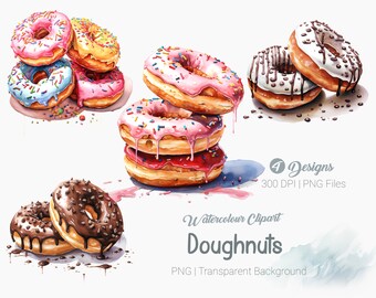Clipart donut aquarelle, donut png, clipart nourriture boulangerie, illustration de donuts, impression de graphiques par sublimation, arrière-plan transparent png