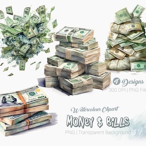 Money Dollar Bills Clipart, Money Stack Cash Png, Rotolo di soldi Png, Grafica stampabile a sublimazione, Stampa artistica da parete con sfondo trasparente