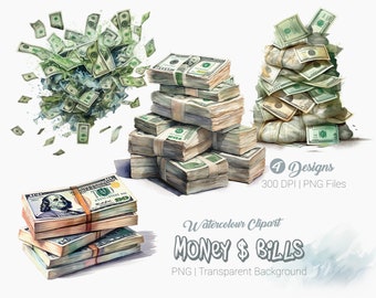 Geld Dollar Scheine Clipart, Geldstapel Bargeld Png, Geldrolle Png, druckbare Sublimationsgrafiken, transparenter Hintergrund Wandkunst