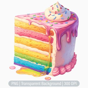 Clipart di fette di torta arcobaleno, PNG di compleanno, festa, torta pastello, diario spazzatura, scrapbooking, grafica stampabile a sublimazione, uso commerciale