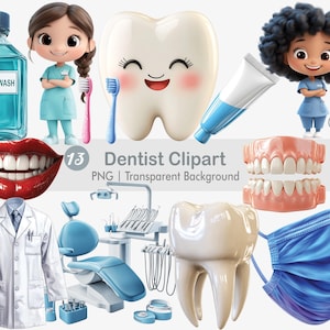 Imágenes prediseñadas de dentista, imágenes prediseñadas dentales, imágenes prediseñadas de odontólogo, imágenes prediseñadas de dientes, gráficos de sublimación imprimibles, impresión de arte de pared con fondo transparente