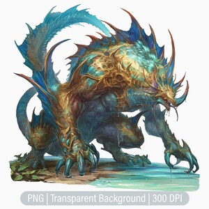 Mythical Creature Clipart, Monster PNG, Water Creature, Junk Journal, Scrapbooking, Printable Sublimation Graphics, Commercial Use
