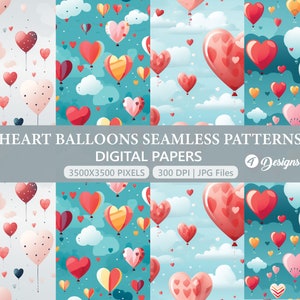 Heart Balloons Digital Paper, Love Heart, Valentine Pattern, Hearts Patterns, Background, Junk pages, Scrapbook Paper, Wallpaper, Art Prints