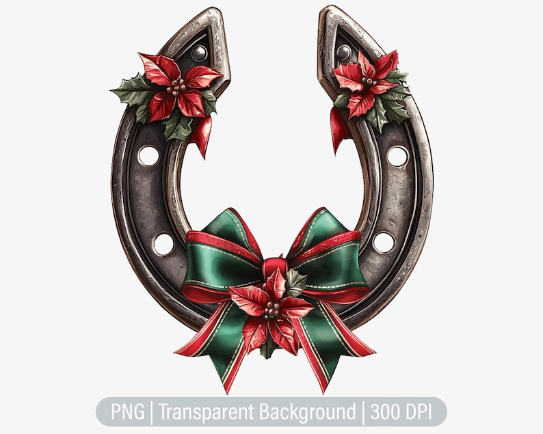 Christmas Horseshoe Clipart, Christmas PNG, Western Christmas Clipart