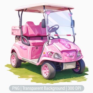 Pink Golf Cart Clipart, Country Club, Golfer Girl, Women Golf, Junk Journals, Scrapbooking, Printable Sublimation Graphics, Commercial Use