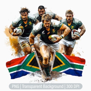 Clipart de rugby sudafricano, PNG del equipo de rugby, Rainbow Nation, revistas basura, scrapbooking, gráficos de sublimación imprimibles, uso comercial