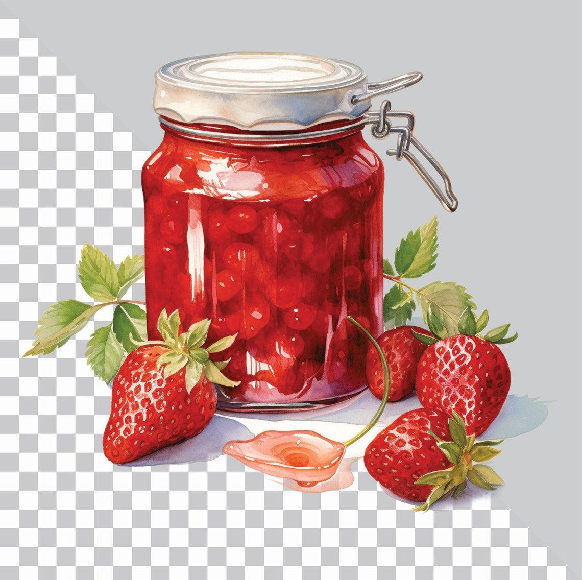 Watercolor Strawberry Jam Clipart Png, Strawberry Clipart, Jam Jar