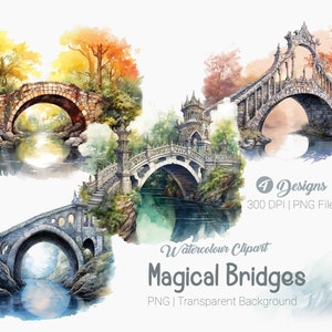 Watercolor Magic Bridge Clipart, Fantasy Bridge png, Vintage Bridge, Printable graphics Sublimation, transparent background Wall Art Print