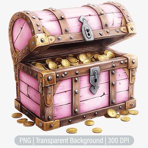Pink Treasure Chest Clipart, Pirate PNG, Pirate Girl, Junk Journals, Scrapbooking, Sublimation Graphics, Transparent png, Art Prints