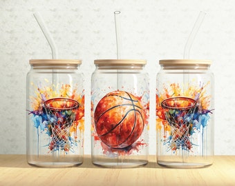 Basketball Glass Can Wrap, basket ball 16oz Glass Can, sports 16oz Libbey Glass Cup Tumbler Wrap, Sublimation Design