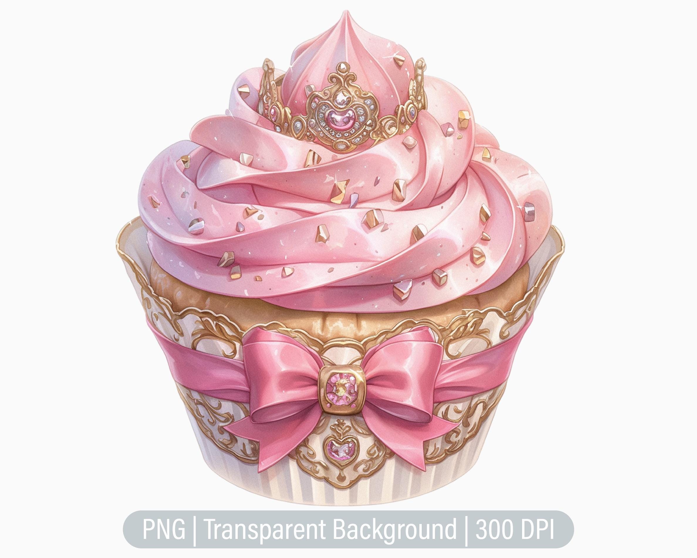 Pink & Gold Cupcake Clipart, Birthday PNG, Party, Ornate Cake, Junk Journals, Scrapbooking, Printable Sublimation Graphics, Commercial Use