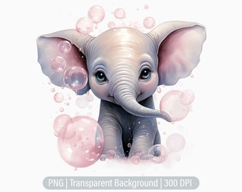 Baby Elephant Clipart, Elephant PNG, Nursery Animal Prints, Junk Journals, Scrapbooking Sublimation Graphics, Transparent png, Art Prints