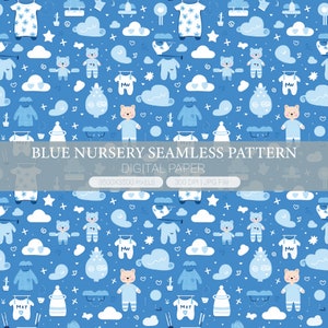 Blue Nursery Digtal Paper,  pattern, baby boy, baby shower seamless pattern, Journal Paper, notebook, green junk pages, Scrapbook Paper