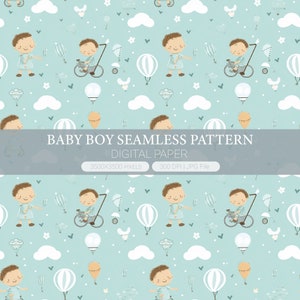 Baby boy pattern, Nursery printable digital paper pack, seamless pattern, Journal Paper, notebook, green junk pages, Scrapbook Paper