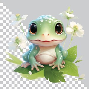 Green Frog Clipart, Cute Baby Frog PNG, Floral Frog Png, Junk Journals ...