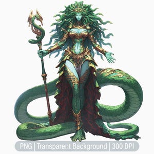 Medusa Clipart, Snake Hair Woman, Mythical Creatures, Monster PNG, Junk Journal, Scrapbooking, Printable Sublimation Graphic, Commercial Use
