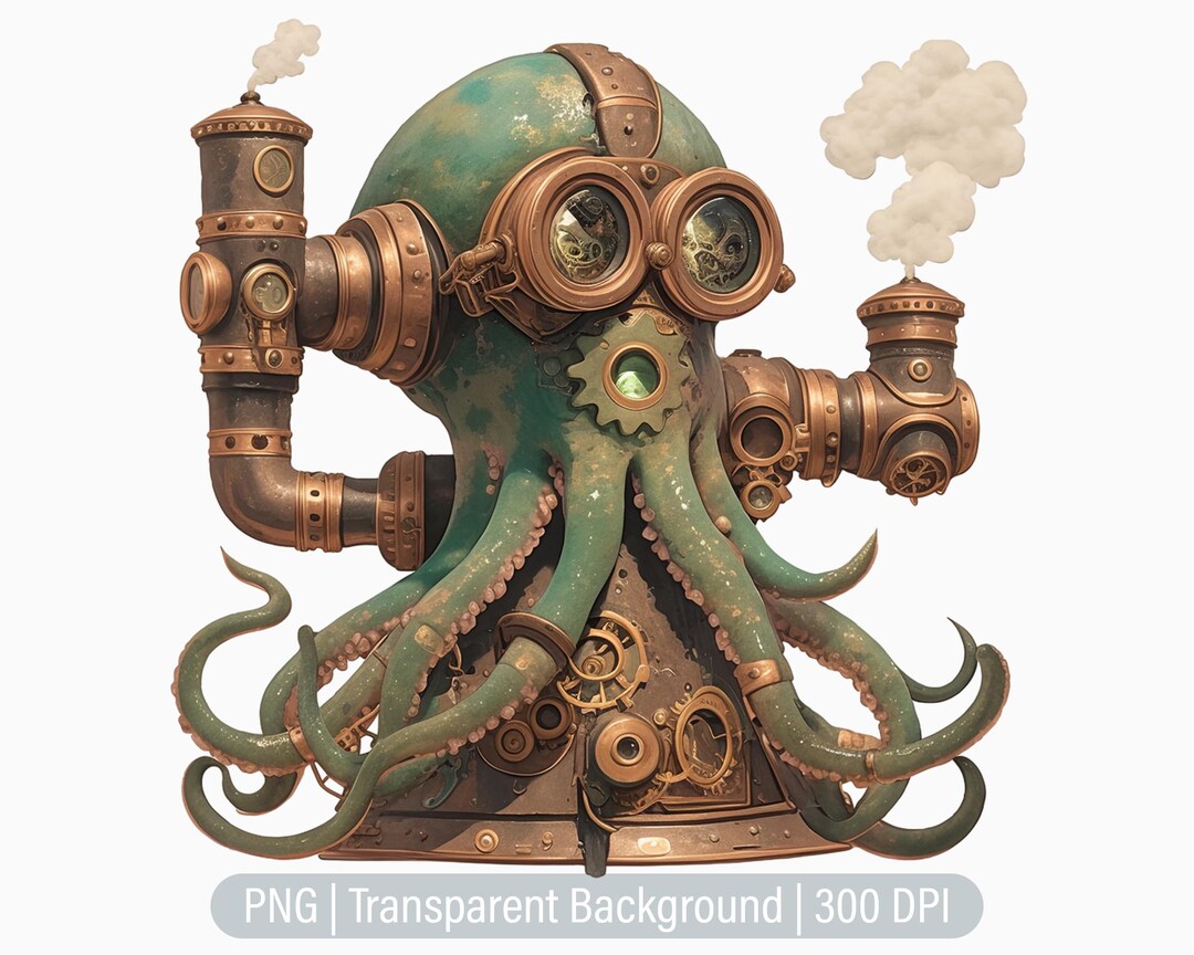 Octopus Steamroller Steampunk Octopus Clipart, Fantasy Art, Mechanical, Whimsical, Junk ...