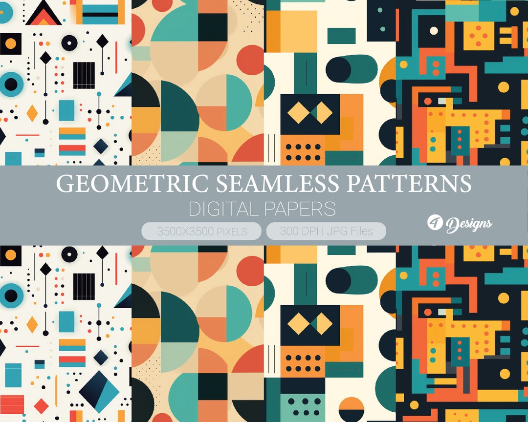 Geometric Digital Paper, Geometric Shapes Seamless Pattern, Geometric ...