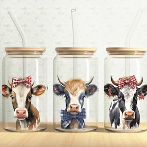 Cows Glass Can Wrap, Cute Cows 16oz Glass Can, Farm Animals 16oz Libbey Glass Cup Tumbler Wrap, Sublimation Design