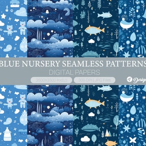Blue Nursery Digtal Paper,  pattern, baby boy, baby shower seamless pattern, Journal Paper, notebook, green junk pages, Scrapbook Paper