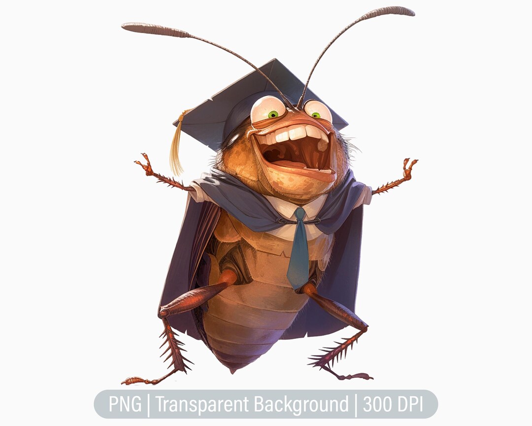 Graduation Cockroach Clipart, Quirky Insects PNG, Animal, Roach, Junk(02)