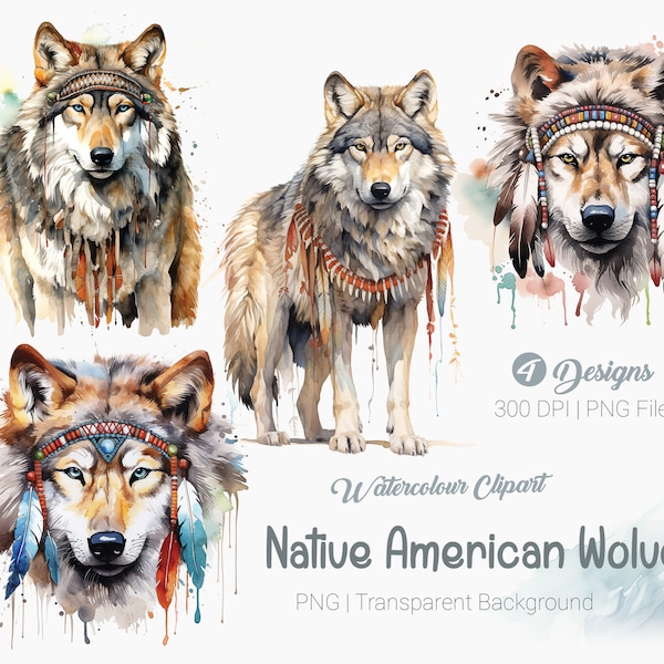 Native American Wolf Clipart, Boho wolf, Headdress png, Indigenous, Printable  Sublimation Graphics, transparent background Wall Art Print