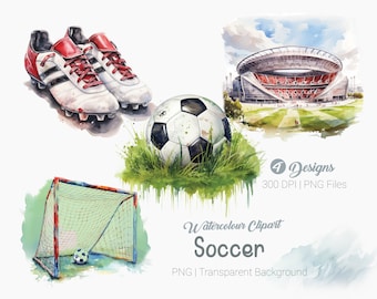 Aquarell Fußball Clipart, Fußball Png, Sublimationsgrafik, transparenter Hintergrund, Wandkunst