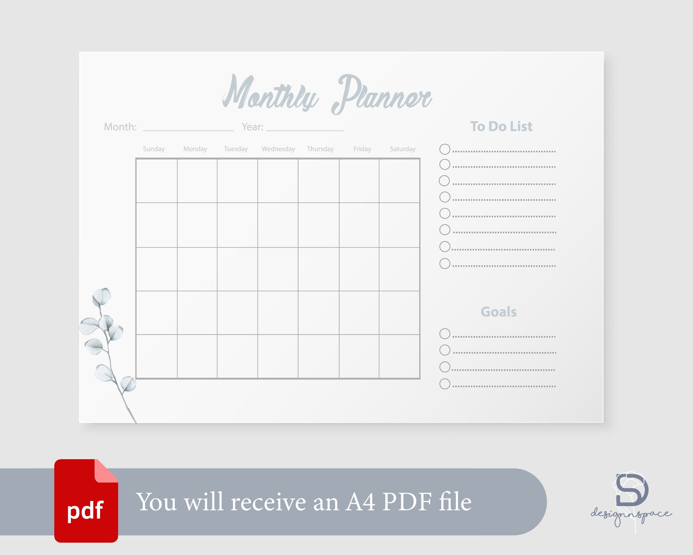 Monthly Planner Printable Landscape Ink Friendly Minimalist - Etsy