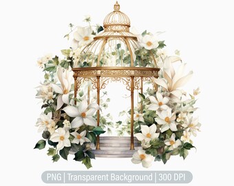 Floral Gazebos Clipart, Garden Gazebo PNG, Pabellón de bodas, Diarios basura, Scrapbooking, Gráficos de sublimación, png transparente, Impresiones de arte