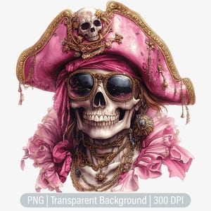 Pink Skull Clipart, Pirate PNG, Pirate Girl, Junk Journals, Scrapbooking, Sublimation Graphics, Transparent png, Art Prints