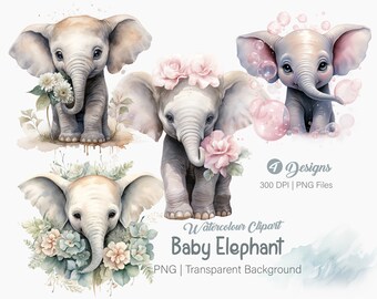 Baby Elephant Clipart, Elephant PNG, Nursery Animal Prints, Junk Journals, Scrapbooking Sublimation Graphics, Transparent png, Art Prints