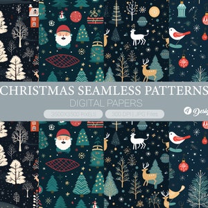 Christmas digital paper, Winter Holidays Seamless Pattern, backgrounds and patterns junk pages, Scrapbook Paper