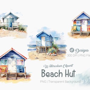 Beach Hut Watercolour Clipart, Beach House png, Digital Art, Sublimation, transparent background