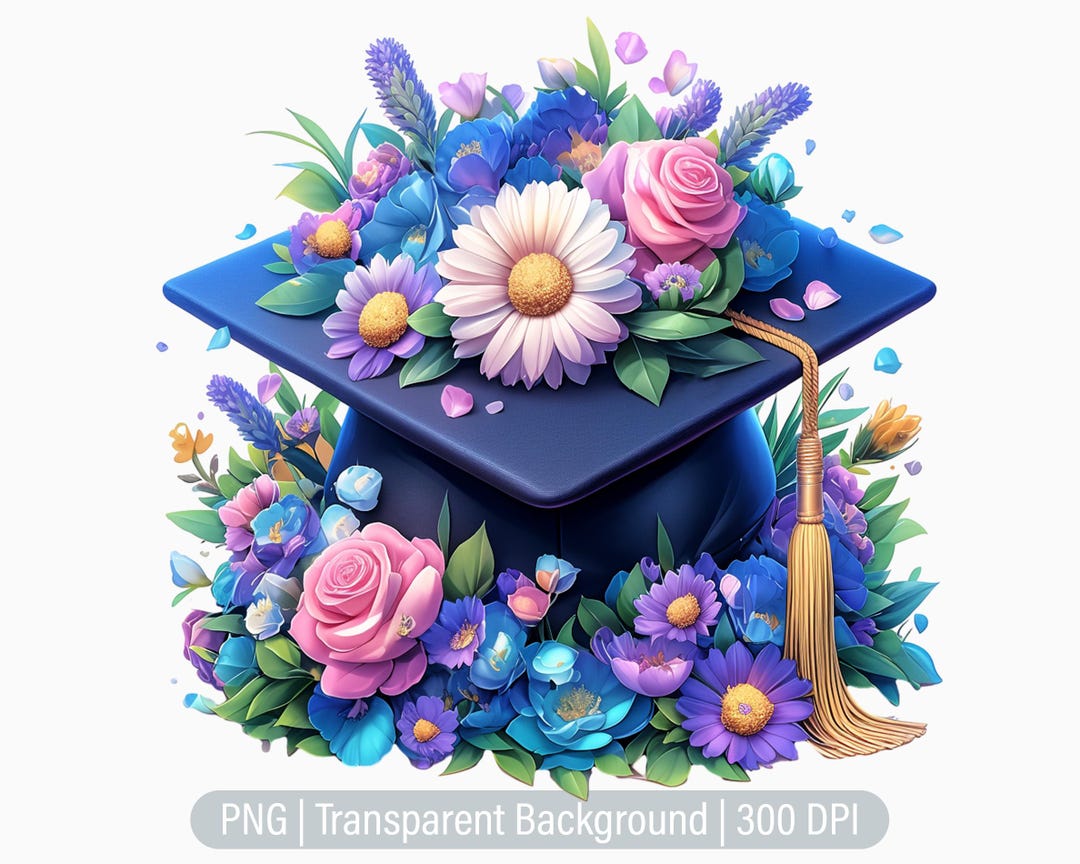 Floral Graduation Hat Clipart, Graduations PNG, Spring Flowers, Junk ...