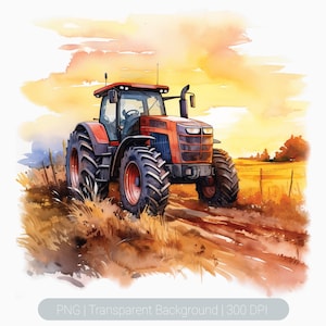 Watercolor Tractor Clipart, Farm Tractor png, Farm clipart, Sublimation Graphics, transparent png, Tractor Wall Art Prints, tractor sunset