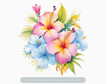 Watercolor Tropical Flowers Clipart, Floral tropical clipart, tropical Hawaii flowers png, Sublimation graphics, transparent background png
