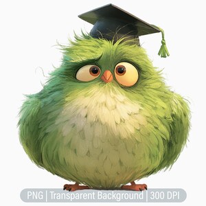 Clipart de pássaro de formatura, Animais engraçados e peculiares PNG, Pássaro verde, Diários de sucata, Scrapbooking, Gráficos de sublimação para impressão, Uso comercial