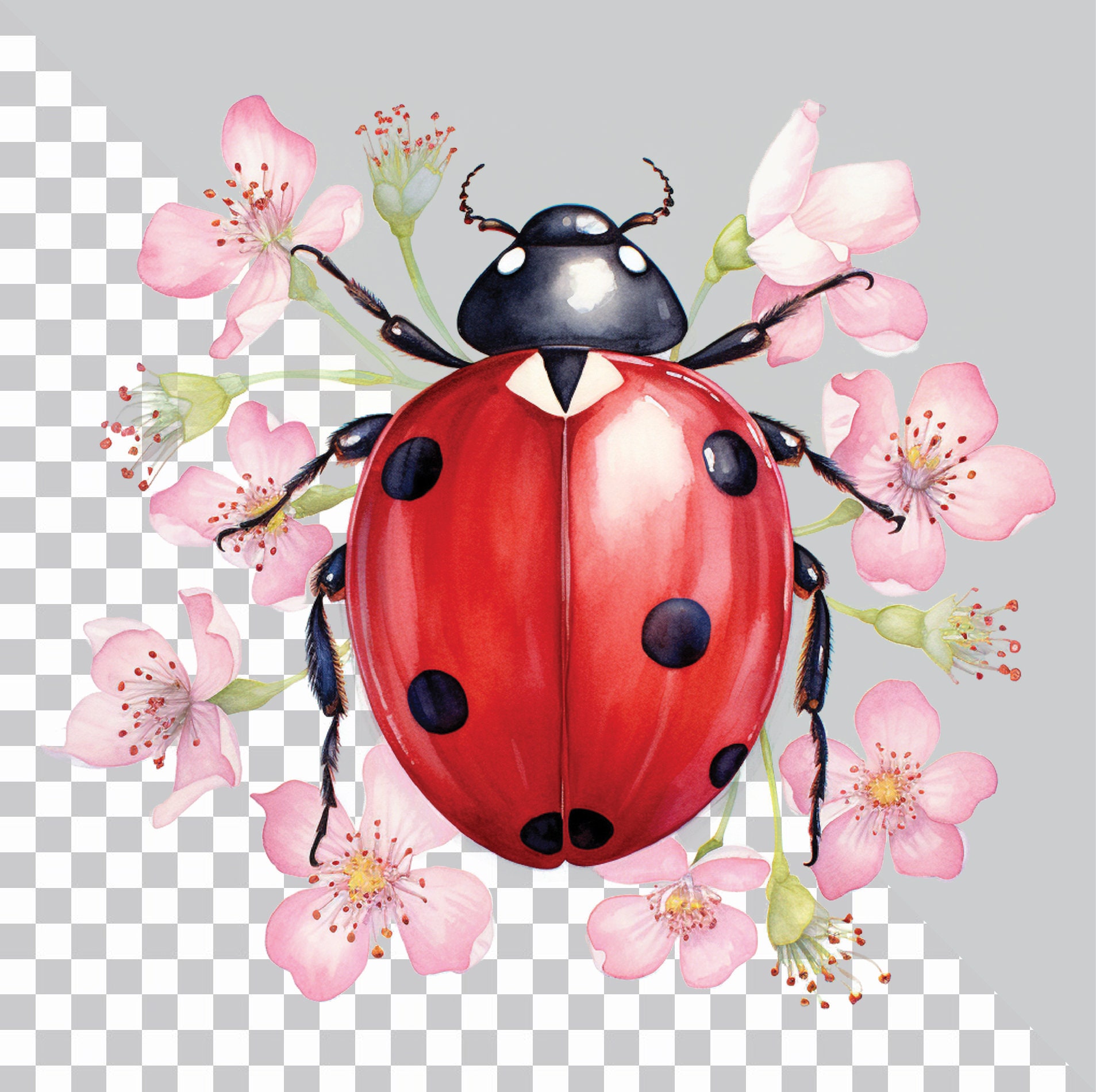 Watercolor Ladybug Clipart Bundle, Floral Cute Lady Bug Prints, Ladybug ...