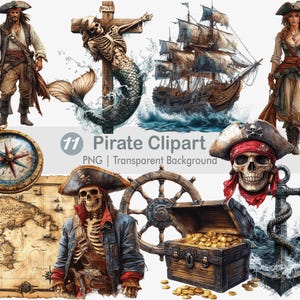 Pirate  Clipart, Pirate Ship PNG, Rustic Pirate, Pirate Skull, Printable  Sublimation Graphics, Wall Art Print