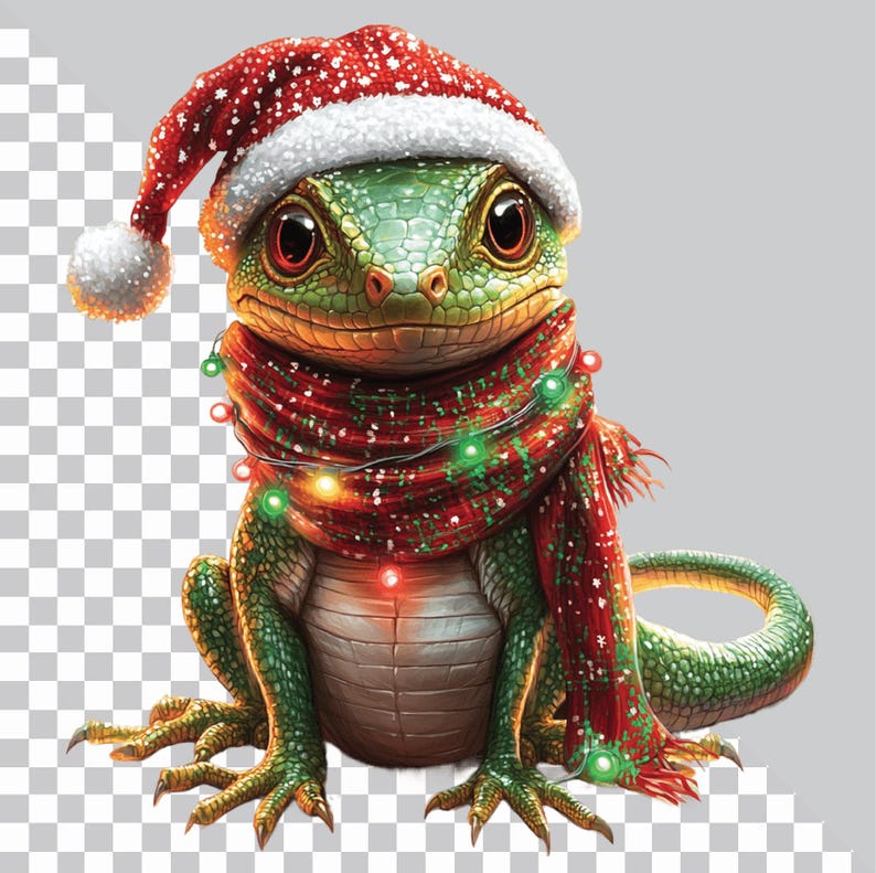 Lizard String Lights Christmas Reptiles Clipart, Lizard Png, Christmas Animals, Snake ...