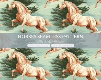 Horses digital paper, Horse Seamless Pattern, Running Horse backgrounds, junk pages, Scrapbook Paper, Wallpaper, Horse Art Prints